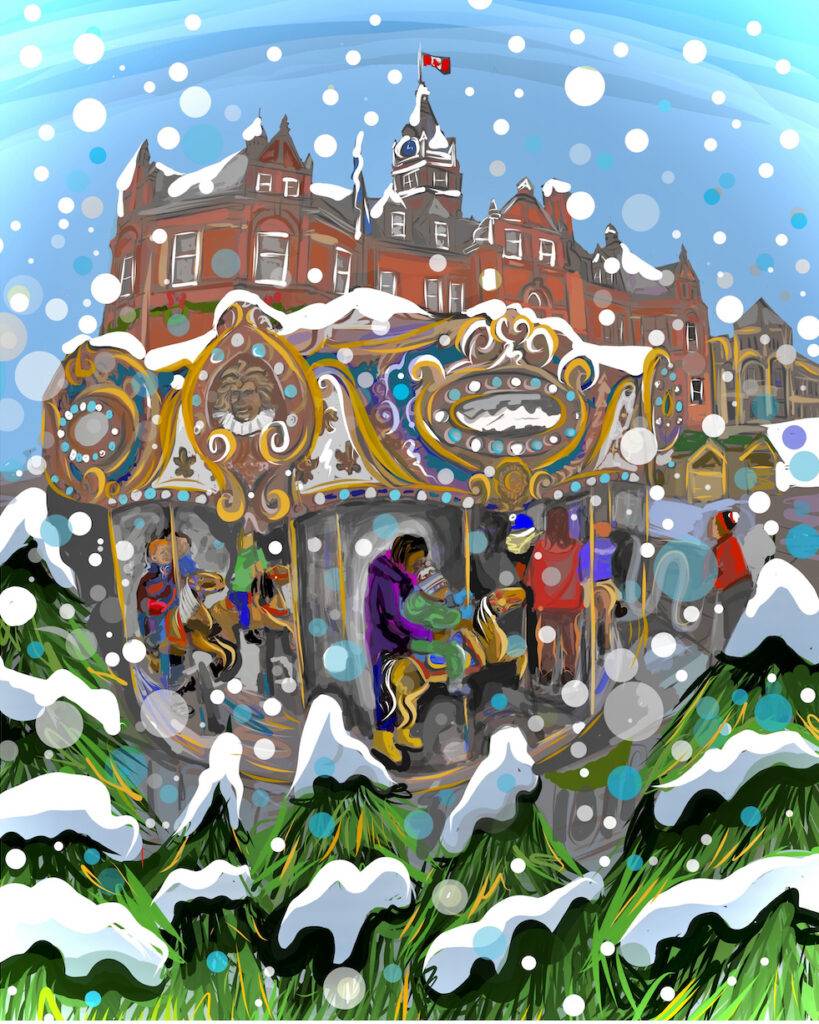 Winter Wander-land carousel artwork by Vicki Scofield